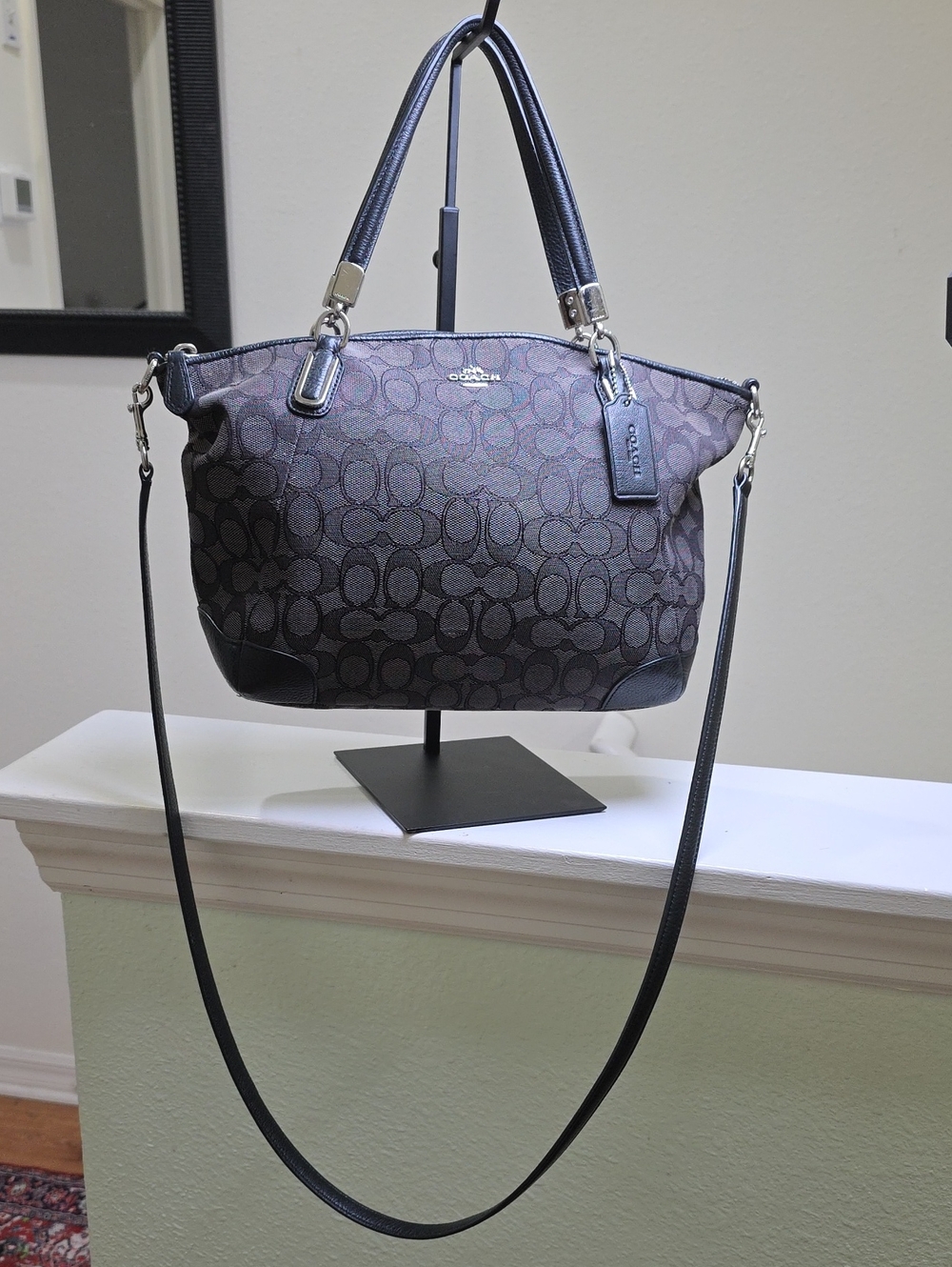 COACH F36181 Signature Fabric/Leather Kelsey Black Smoke Satchel Crossbody VGUC